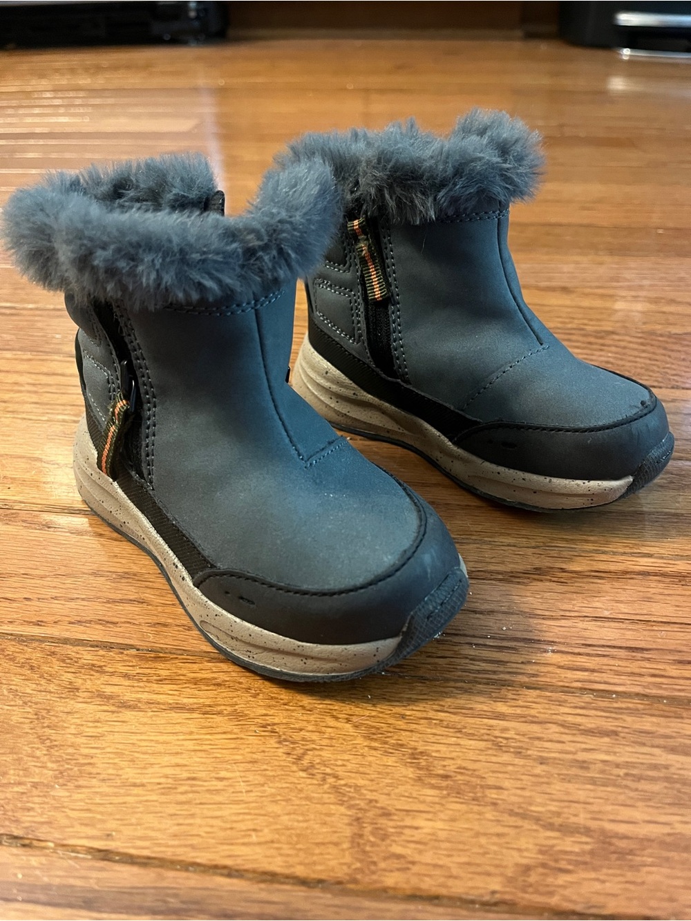 Zara Navy Gray Fur-Trim Winter Boots for Kids